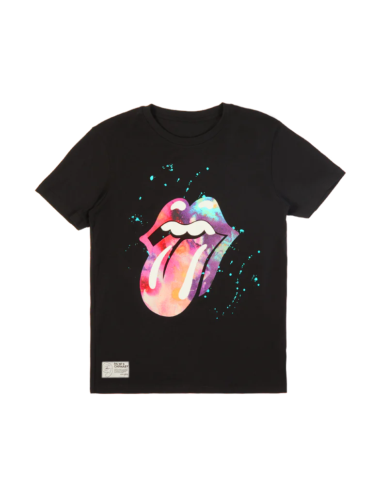 Carnaby - Black Paint Splatter Tongue Logo Graphic Print T-Shirt