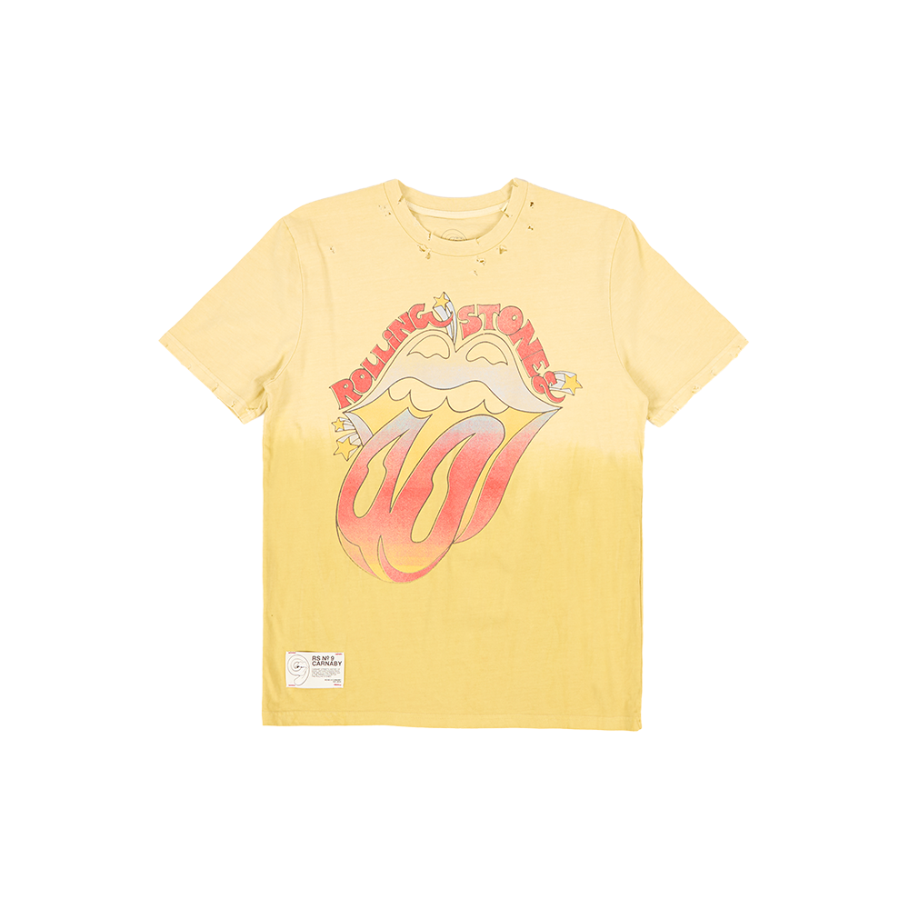 Rolling Stones Store - Rolling Stones Logo Distressed Washed Yellow T-Shirt