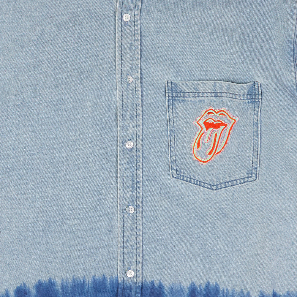 Carnaby - Light Blue Embroidered Tongue Logo Dip-Dye Denim Shirt