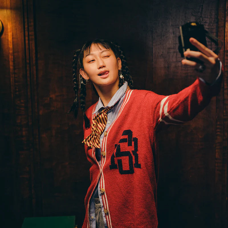 RS No. 9 - DISTRESSED RED VARSITY CARDIGAN