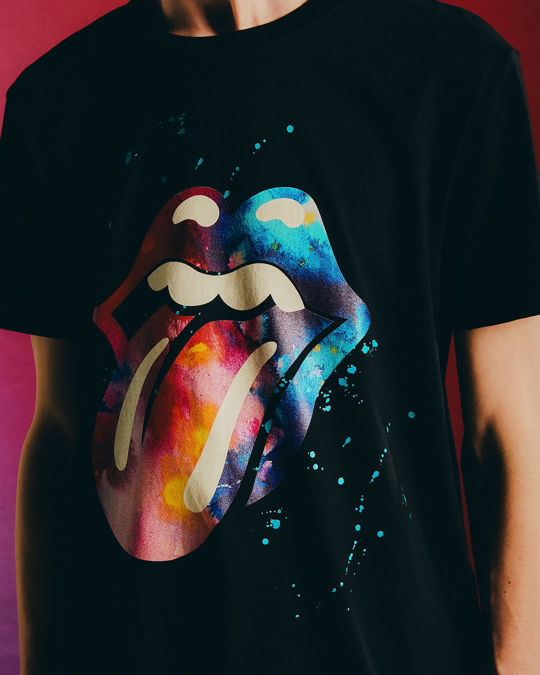 Carnaby - Black Paint Splatter Tongue Logo Graphic Print T-Shirt