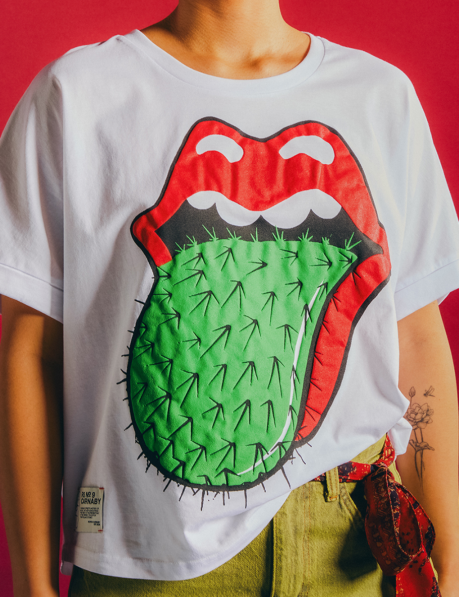 Carnaby - White Tongue Logo Puff Print Boxy T-Shirt