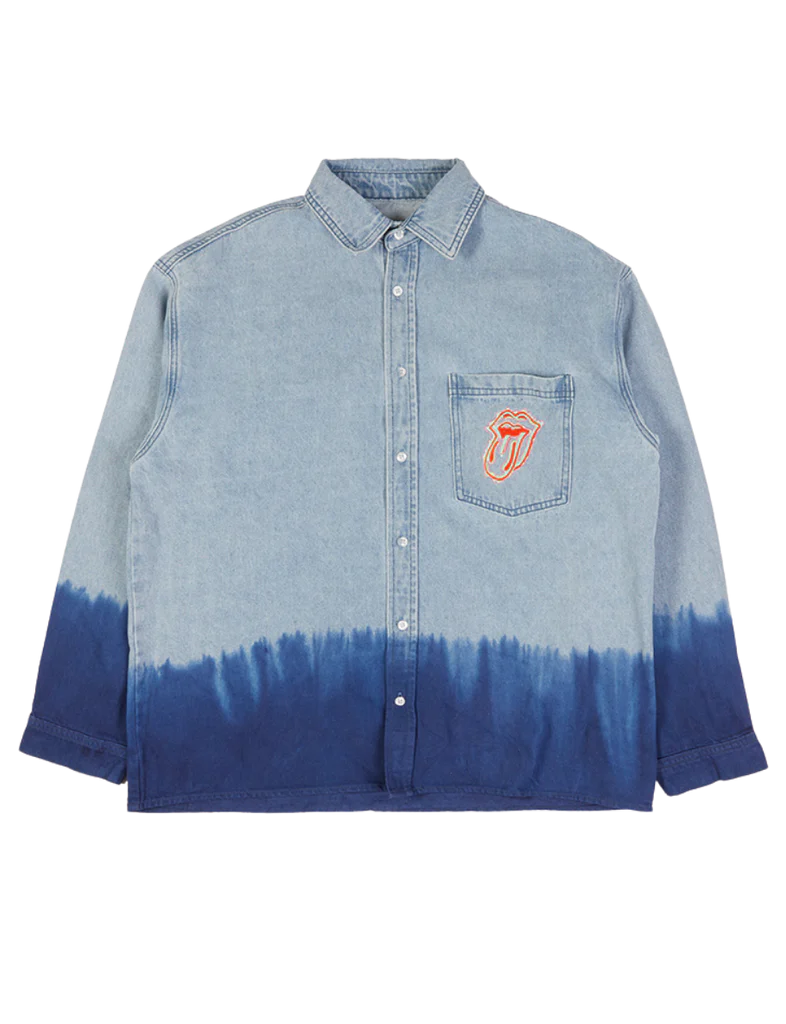 Carnaby - Light Blue Embroidered Tongue Logo Dip-Dye Denim Shirt