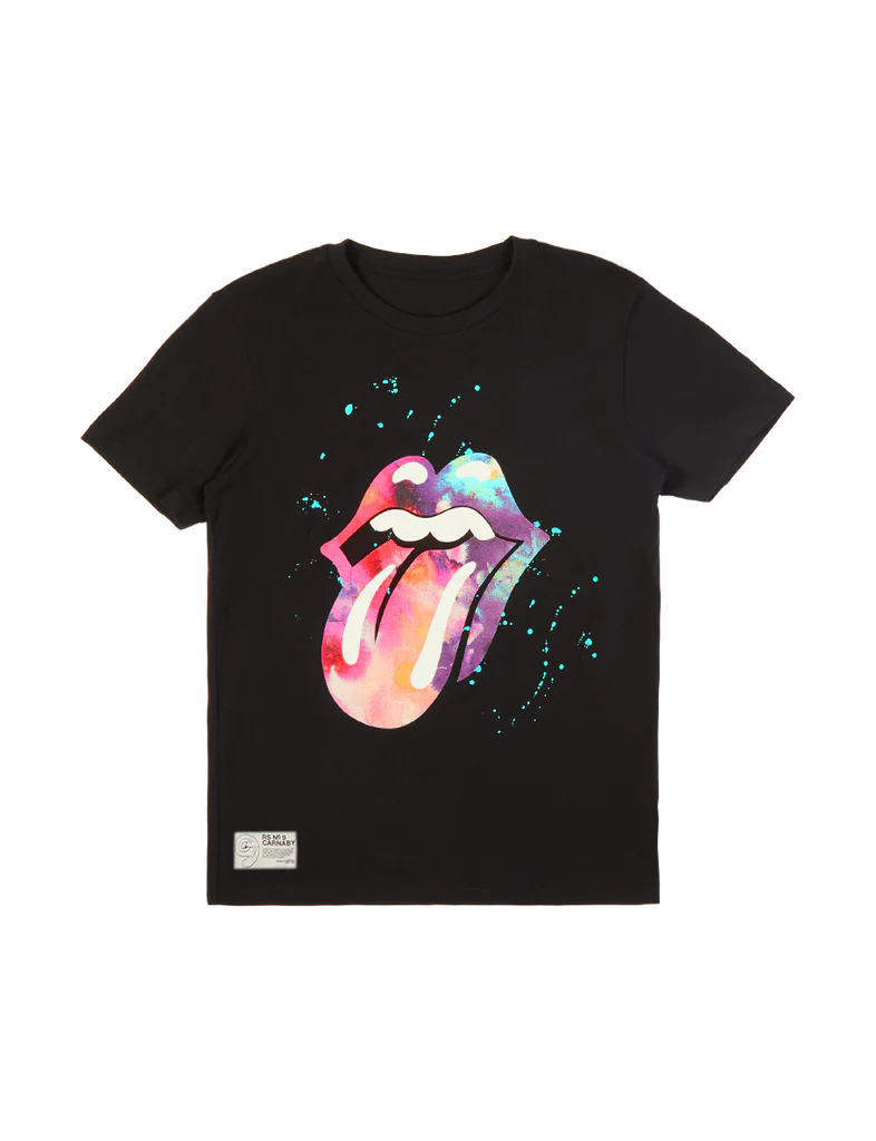 RS No. 9 Carnaby - Black Paint Splatter Tongue Logo Graphic Print T-Shirt