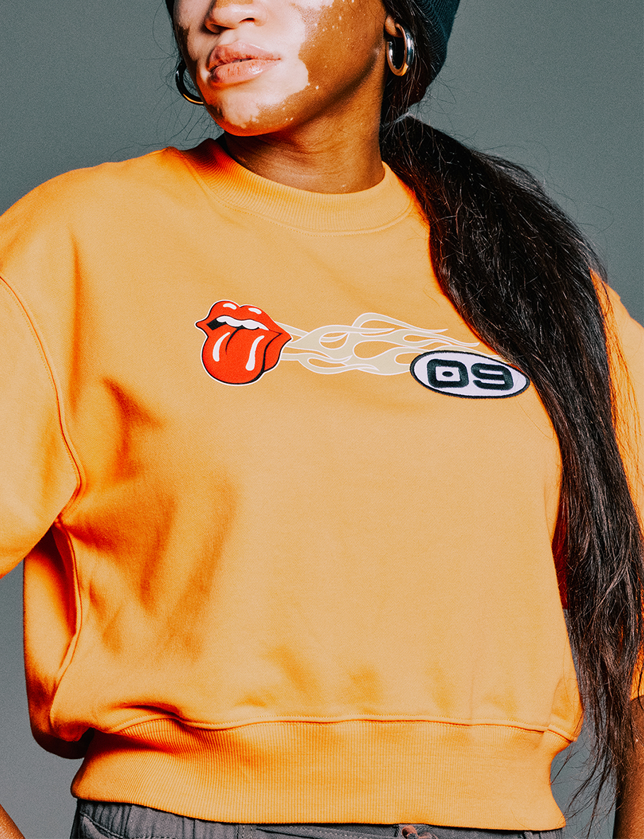Carnaby - Rolling Stones Flame Logo Cropped Crewneck