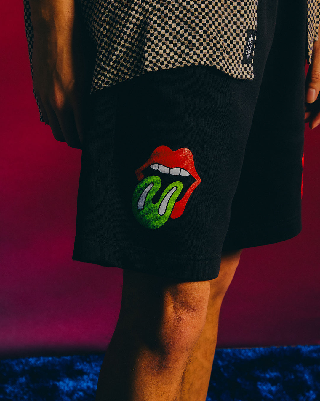 RS No. 9 Carnaby - Black 'Rolling Stones' Graphic Print Shorts