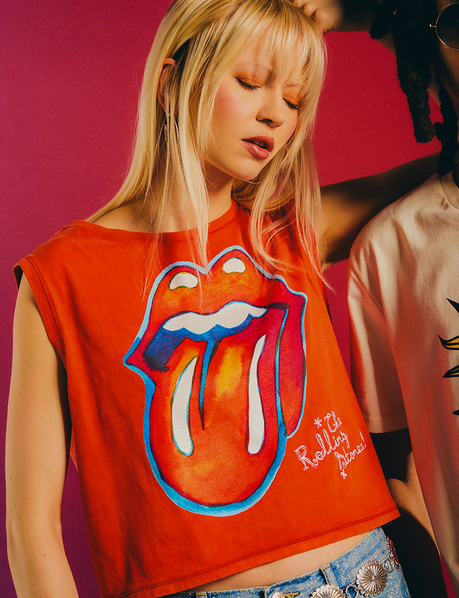 Carnaby - Red Tongue Logo Graphic Print Cropped Vest